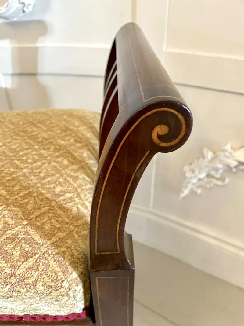 Antique Edwardian Freestanding Quality Mahogany Inlaid Piano Seat - Image 7